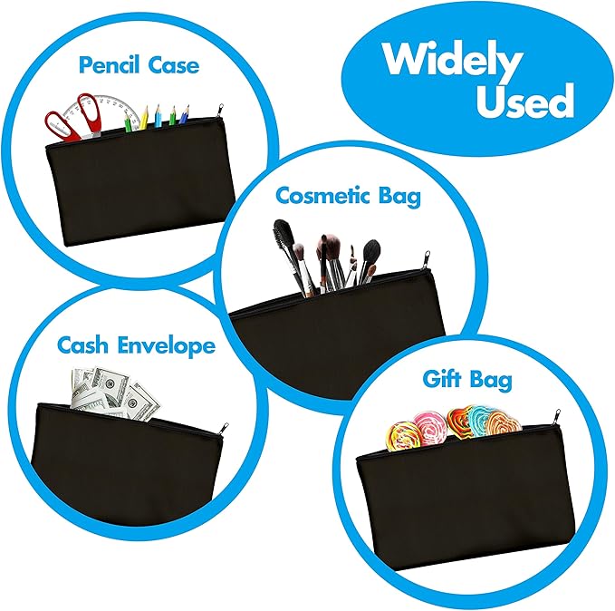 15 Pack Blank Cotton Canvas DIY Craft Zipper Bags Pouches Pencil Case for Makeup Cosmetic Toiletry Stationary Storage