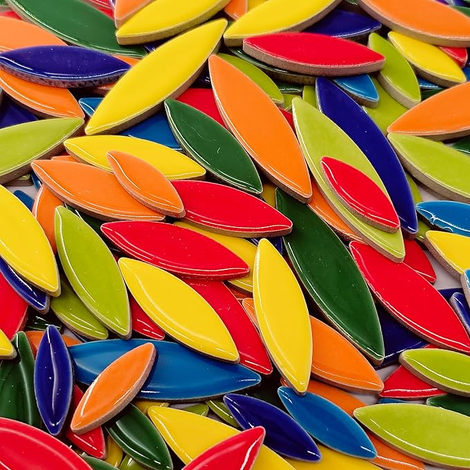 EDFLIFE Glazed Ceramic Mosaic Tiles for Crafts, 1.1lb Leaf Petal Tiles for Mosaic Crafts, Assorted Porcelain Ceramic Tiles for Mosaic Making Kits Art Projects and Outdoor Decorations (Mixed Color)…