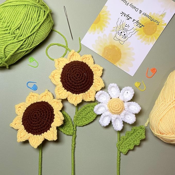 Lily's Lyric Flower Crochet Kit | Sunflower & Daisy Flower | Step-by-Step Video Tutorial for Adults Teenagers | DIY Home Decoration Craft Table Centerpiece