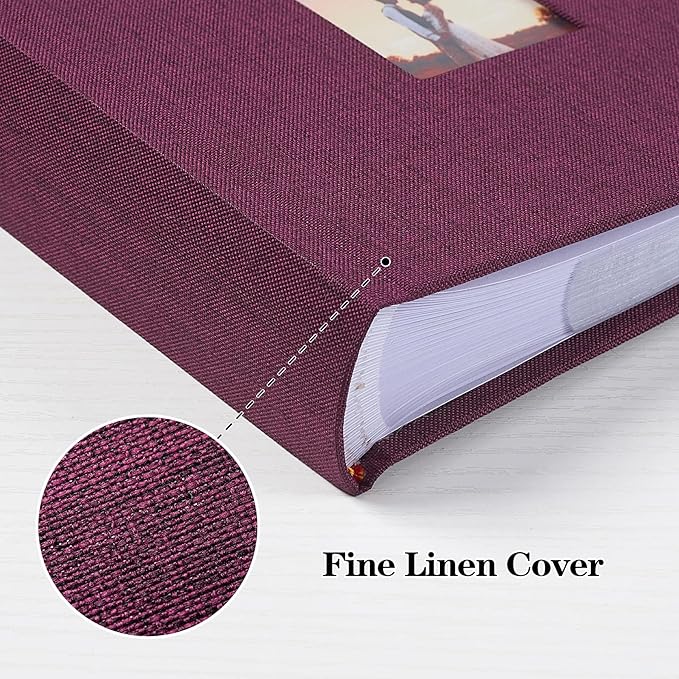 Mublalbum Small 4x6 Photo Album Linen Cover with Memo Areas Photobook Pictures Book Holds Vertical Pockets for Wedding Family Baby and Vacation (Purple)