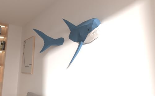 Shark on Wall Paper Sculpture,Right Side,Pre-Cut DIY Papercraft Kit,Handmade Wild Animal Figurine,3D Paper Art,Low Poly Wall Decor,All Accessories Included,DIY Teens Gift - Image 7