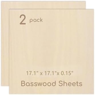 2 Pack Plywood Sheets, 17.1" x 17.1"x 0.15" Basswood Sheets by Hosifiy