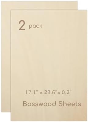 2 Pack Plywood Sheets, 17.1" x 23.6"x 0.2" Basswood Sheets by Hosifiy