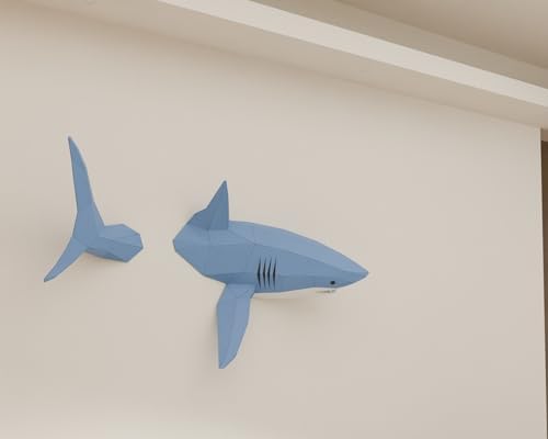 Shark on Wall Paper Sculpture,Right Side,Pre-Cut DIY Papercraft Kit,Handmade Wild Animal Figurine,3D Paper Art,Low Poly Wall Decor,All Accessories Included,DIY Teens Gift - Image 4
