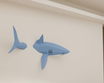 Shark on Wall Paper Sculpture,Right Side,Pre-Cut DIY Papercraft Kit,Handmade Wild Animal Figurine,3D Paper Art,Low Poly Wall Decor,All Accessories Included,DIY Teens Gift - Image 4
