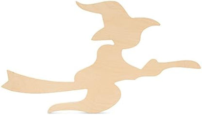 Witch on Broom Wooden Cutout 12 x 18 Inches, 1 Unfinished Birch Wood Cutout for Halloween Decor and DIY Crafts, by Woodpeckers by Woodpeckers