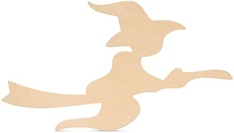 Witch on Broom Wooden Cutout 12 x 18 Inches, 3 Unfinished Birch Wood Cutouts for Halloween Decor and DIY Crafts, by Woodpeckers by Woodpeckers