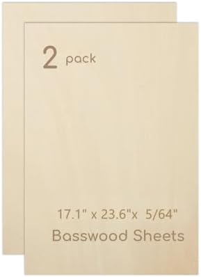 2 Pack Plywood Sheets, 17.1" x 23.6"x 5/64" Basswood Sheets by Hosifiy