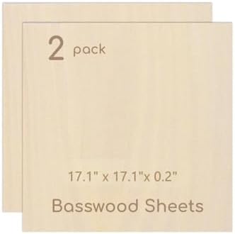 2 Pack Plywood Sheets, 17.1" x 17.1"x 0.2" Basswood Sheets by Hosifiy