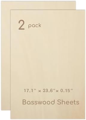 2 Pack Plywood Sheets, 17.1" x 23.6"x 0.15" Basswood Sheets by Hosifiy