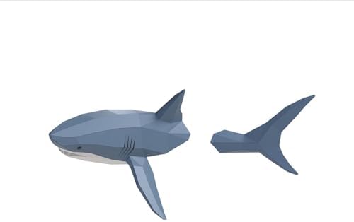 Shark on Wall Paper Sculpture,Left Side,Pre-cut DIY Papercraft Kit,Handmade Wild Animal Figurine,3D Paper Art,Low Poly Wall Decor,All Accessories Included,DIY Teens Gift by Handmade