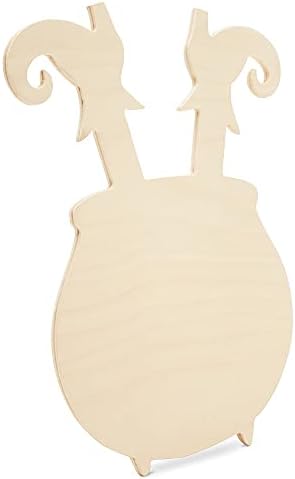 Witch in a Cauldron Wooden Cutout 12 x 10 Inches, 6 Unfinished Birch Wood Cutouts for Halloween Decor and DIY Crafts, by Woodpeckers - Image 2