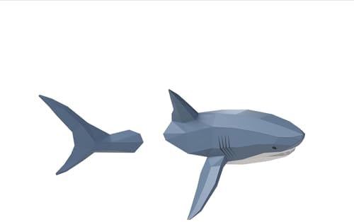 Shark on Wall Paper Sculpture,Right Side,Pre-Cut DIY Papercraft Kit,Handmade Wild Animal Figurine,3D Paper Art,Low Poly Wall Decor,All Accessories Included,DIY Teens Gift by Handmade