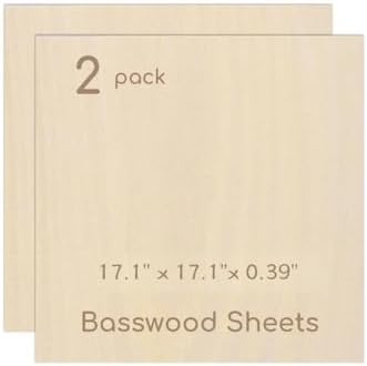 2 Pack Plywood Sheets, 17.1" x 17.1"x 0.39" Basswood Sheets by Hosifiy