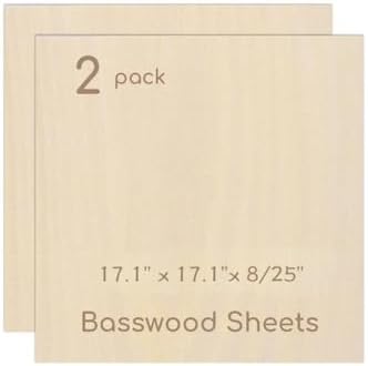 2 Pack Plywood Sheets, 17.1" x 17.1"x 8/25" Basswood Sheets by Hosifiy