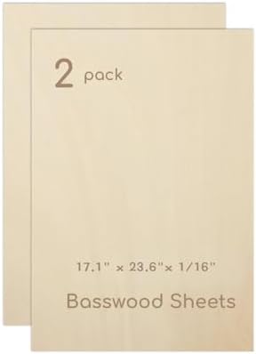 2 Pack Plywood Sheets, 17.1" x 23.6"x 1/16" Basswood Sheets by Hosifiy
