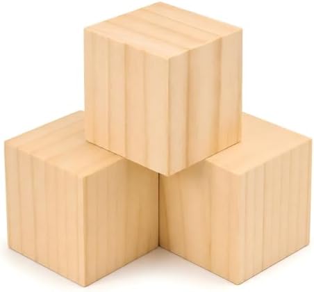 3 Pack Unfinished Wood Blocks, 3 Inch Solid Wood Cubes for Crafts by Keshufu