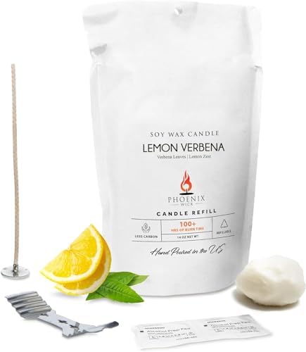 Phoenix Wick Candle Making Kit - New Soy Wax & Wick for Your Luxury 14oz Candle Jar - Adds 100 Hours Burn Time (Lemon Verbena) by PhoenixWick