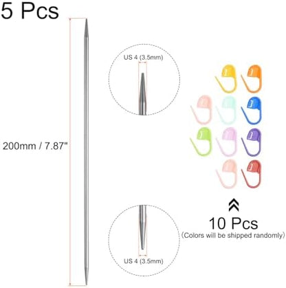 uxcell 5Pcs US 4(3.5mm) Double Pointed Knitting Needle 7.87 Inches Length Stainless Steel Sweater Stitching Needles with 10 Stitch Marker for Handmade Projects DIY Knitting - Image 2