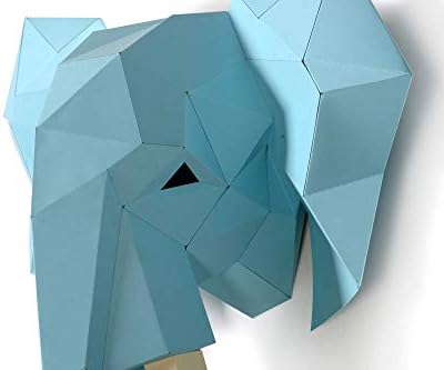 Elephant Head Paper Sculpture,Pre-cut DIY Papercraft Kit,Handmade Wide Animal,3D Paper Art,Light Blue Color,Low Poly Wall Decor,All Accessories Included,DIY Teens Gift - Image 3