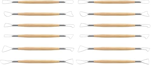 Suiwotin 6pcs Double-Sided Clay Sculpting Tools, Wooden Handle Ribbon Clay Tools, Pottery Trimming Tool, Clay Wire Loop Sculpture Set for Ceramic, Wax Carving Modeling (Pack of 2) by suiwotin