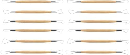 Suiwotin 6pcs Double-Sided Clay Sculpting Tools, Wooden Handle Ribbon Clay Tools, Pottery Trimming Tool, Clay Wire Loop Sculpture Set for Ceramic, Wax Carving Modeling (Pack of 2) by suiwotin