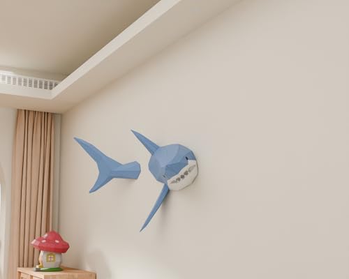 Shark on Wall Paper Sculpture,Right Side,Pre-Cut DIY Papercraft Kit,Handmade Wild Animal Figurine,3D Paper Art,Low Poly Wall Decor,All Accessories Included,DIY Teens Gift - Image 3