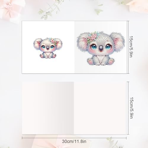 MVVMTOP 6pcs Diamond Art Painting Greeting Card, DIY Koala Diamond Art Greeting Card for Blessing and Wishe Special Shaped Diamond Arts Crafts for Birthday Thanksgiving Day - Image 2