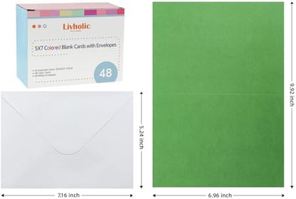 48 Pack Blank Folded Cards and Envelopes Colored Cards White Envelopes 5 x 7 Inch Colorful Greeting Cards 24 Assorted Colors Heavy Weight for Greeting,Invitation,Card Making - Image 2