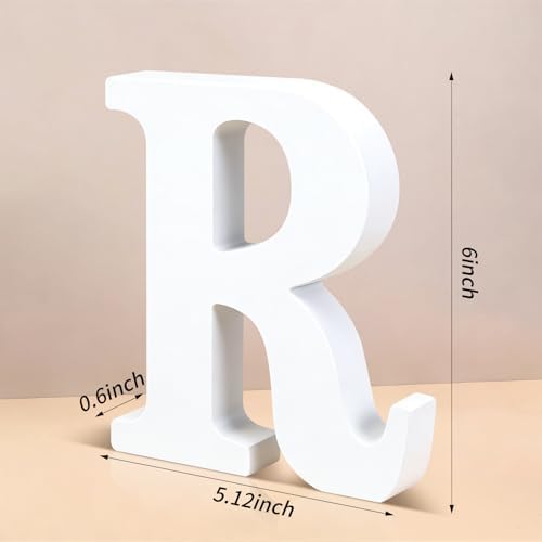 6 Inch White Wood Letters Unfinished Wooden Letters for Wall Decor Decorative Standing Letters Slices Sign Board Decoration for Craft Home Party Projects (R) - Image 2