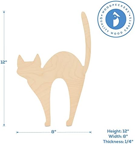 Spooky Cat Wooden Cutout 12 x 8 Inches, 6 Unfinished Birch Wood Animal Cutouts for Halloween Decor and DIY Crafts, by Woodpeckers - Image 5