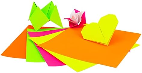 Hygloss Products Origami Squares 6.75-Inch Fluorescent Papers, 5 Neon Colors, White on Reverse, 300 Pcs. - Image 2