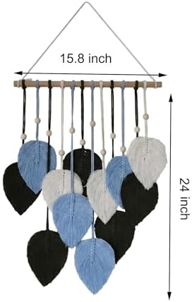 Zqyxiehuo DIY Macrame Leaf Wall Hanging Beginners Boho Wall Leaf Tapestry Kit Handmade Woven Tapestry Feather Wall Hanging DIY Macrame Kit for Adults Birthday Gift 15.8"(Green,Blue) - Image 4