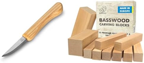 BeaverCraft Sloyd Scandi Grind Whittling Knife C1M Basswood Large Unfinished Carving Blocks Set BW10 by BeaverCraft
