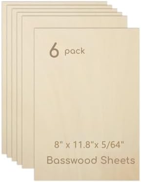 6 Pack Plywood Sheets, 8" x 11.8"x 5/64" Basswood Sheets by Hosifiy