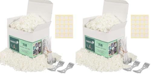 SAEUYVB Natural Soy Candle Wax and Soy Candle Wax for Candle Making - 2 lbs Soy Wax for Candle Making,Premium Soy Candle Wax.20 Candle Wicks, 20 Wick Stickers, and 2 Centering Devices (Pack of 2) by SAEUYVB