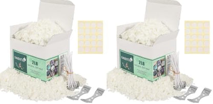 SAEUYVB Natural Soy Candle Wax and Soy Candle Wax for Candle Making - 2 lbs Soy Wax for Candle Making,Premium Soy Candle Wax.20 Candle Wicks, 20 Wick Stickers, and 2 Centering Devices (Pack of 2) by SAEUYVB