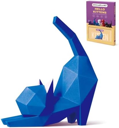 3D Origami Paper Craft Kit, Yoga Kitten Cute DIY Pre-Cut Animal Papercraft Model for Beginners, Fun Handmade Home Decoration Gift for Adults & Teens-Blue by Unknown