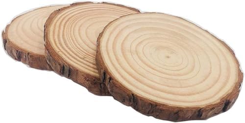 Unfinished Natural with Tree Bark Wood Slices 10 Pcs 4.2-4.7 inch Disc Coasters Wood Coaster Pieces Craft Wood kit Circles Crafts Christmas Ornaments DIY Crafts with Bark for Crafts Rustic Wedding - Image 3