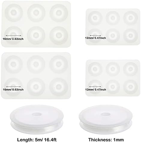Woohome Beads Resin Moulds Set, 2 PCS Round Beads Resin Casting Mould and 2 PCS Diamond Beads Epoxy Resin Moulds with String for Bracelet, Gemstone Cabochon Jewelry Casting - Image 7