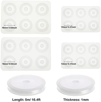 Woohome Beads Resin Moulds Set, 2 PCS Round Beads Resin Casting Mould and 2 PCS Diamond Beads Epoxy Resin Moulds with String for Bracelet, Gemstone Cabochon Jewelry Casting - Image 7