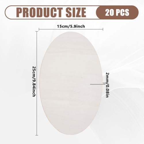 20pcs Wooden Oval Cutout 9.8 x 5.9 Inch Unfinished Wooden Blank Slices Crafts Natural Wood Circles DIY Plank Cutout Craft Supplies for Artist Painting Door Hanger Sign Wedding Decor - Image 2