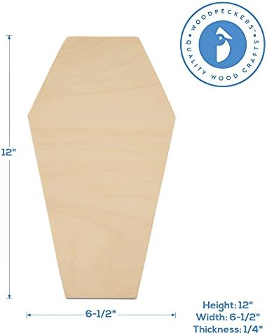 Coffin Wooden Cutout 12 x 6-1/2 Inches, 6 Unfinished Birch Wood Cutouts for Halloween Decor and DIY Crafts, by Woodpeckers - Image 4