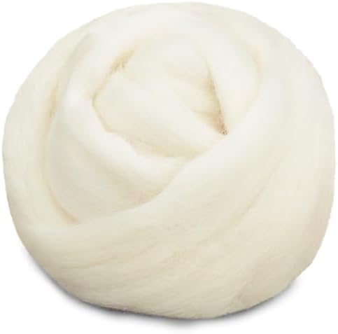 Mayboos 1.76oz White Natural Wool Roving, Needle Felting Wool by Mayboos