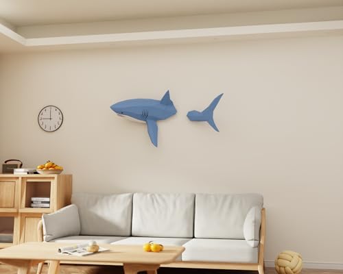 Shark on Wall Paper Sculpture,Left Side,Pre-cut DIY Papercraft Kit,Handmade Wild Animal Figurine,3D Paper Art,Low Poly Wall Decor,All Accessories Included,DIY Teens Gift - Image 4
