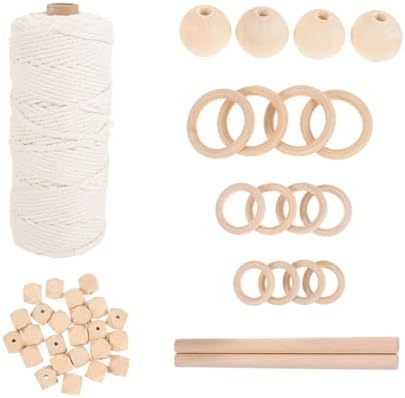 Holibanna 1Set Complete DIY Macrame Kit for Adults with Cotton Rope Wood Beads Rings and Sticks Hand-Woven Macrame Tapestry Material for Wall Art Decoration and Craft Projects by Holibanna