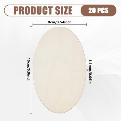 20pcs Wooden Oval Cutout 5.9 x 3.5 Inch Unfinished Wooden Blank Slices Crafts Natural Wood Circles DIY Plank Cutout Craft Supplies for Artist Painting Door Hanger Sign Wedding Decor - Image 2