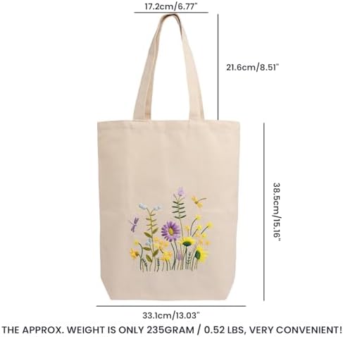 CREAWONDER Canvas Tote Bag Embroidery Kit with Pattern for Beginners, Arts and DIY Embroidery Crafts Kits for Adults, Include Instructions, Embroidery Hoops, Color Threads and Tool - Image 6