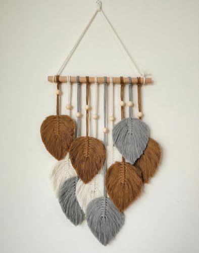 Jditngp DIY Macrame Leaf Wall Hanging Beginners Boho Wall Leaf Tapestry Kit Handmade Woven Tapestry Feather Wall Hanging DIY Macrame Kit for Adults Birthday Gift DIY Craft Kits 11.8inch (Gray,Yellow) - Image 6