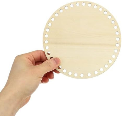PATIKIL 6" Diameter Crochet Basket Bottom Wood Color 4Pcs - Image 3